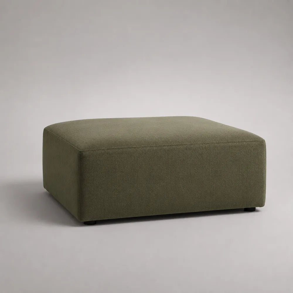 Poggiapiedi pouf rettangolare imbottito 80 x 60 x 35 cm tessuto poliestere verde oliva struttura in legno MDF forma rettangolare