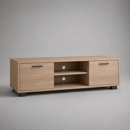 Mobile TV 160 cm 40 cm 45 cm in MDF effetto rovere naturale con ante laterali e vani centrali aperti forma rettangolare