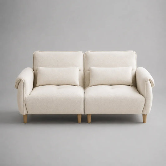 Divano 2 posti 160 cm 80 cm 85 cm imbottito in tessuto poliestere colore beige struttura in legno massello gambe in legno naturale forma rettangolare