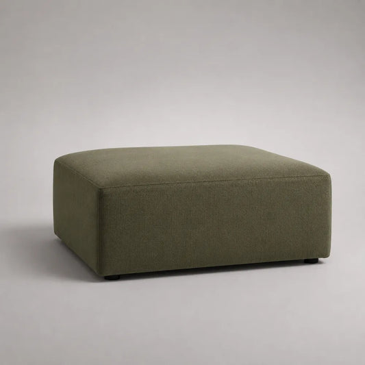 Poggiapiedi pouf rettangolare imbottito 80 x 60 x 35 cm tessuto poliestere verde oliva struttura in legno MDF forma rettangolare