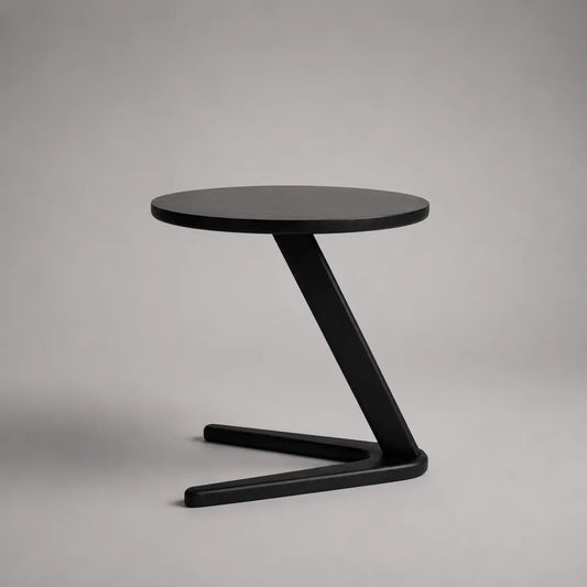 Tavolino laterale 45 x 35 x 55 cm struttura in acciaio verniciato nero piano rotondo effetto nero forma a C