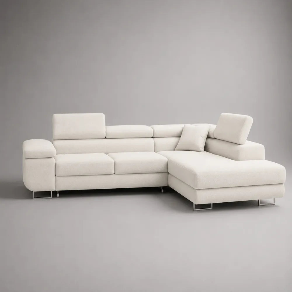 Divano modulare a L 260 cm 160 cm 70 cm con chaise longue destra rivestimento in tessuto poliestere colore beige struttura in legno e MDF design basso moderno