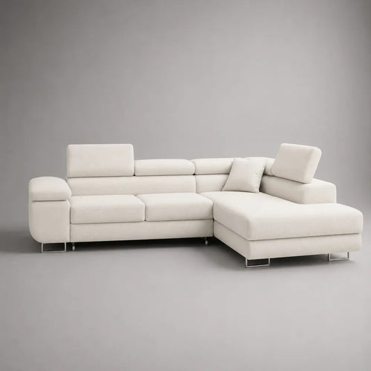 Divano modulare a L 260 cm 160 cm 70 cm con chaise longue destra rivestimento in tessuto poliestere colore beige struttura in legno e MDF design basso moderno